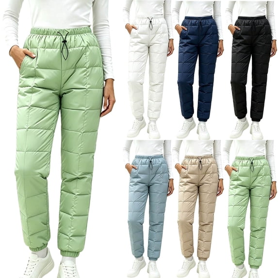 Ninixx Womens Quilted Winter Snow Pants Insulated Ski Trousers with Drawstring Waist Pockets and Elastic Cuffs