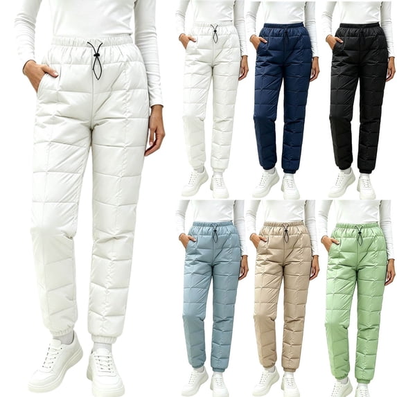 Ninixx Womens Quilted Winter Snow Pants Insulated Ski Trousers with Drawstring Waist Pockets and Elastic Cuffs