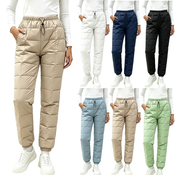 Ninixx Womens Quilted Winter Snow Pants Insulated Ski Trousers with Drawstring Waist Pockets and Elastic Cuffs