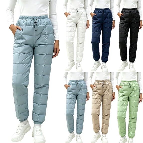 Ninixx Womens Quilted Winter Snow Pants Insulated Ski Trousers with Drawstring Waist Pockets and Elastic Cuffs