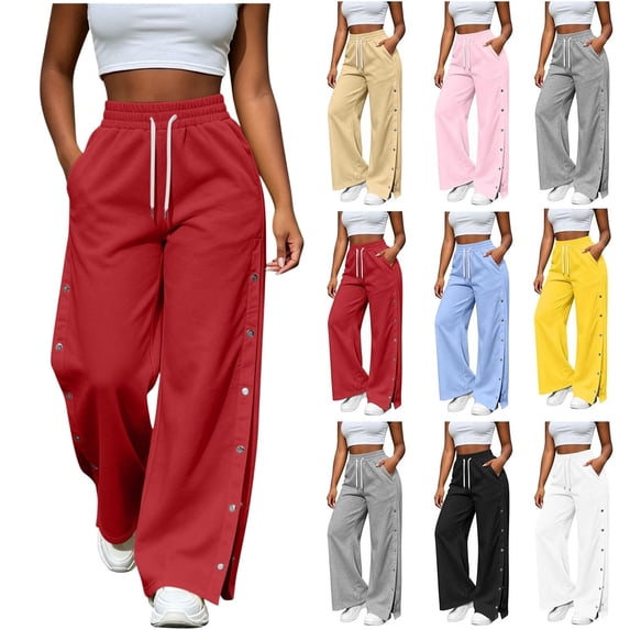 Ninixx Womens Side Button Sweatpants Drawstring Waist Wide Leg Casual Lounge Pants with Pockets