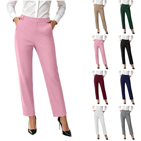 Ninixx Womens Straight Leg Business Casual Slacks Elastic Waist Dressy Trousers with Pockets Work Office Outfits for Daily Wear