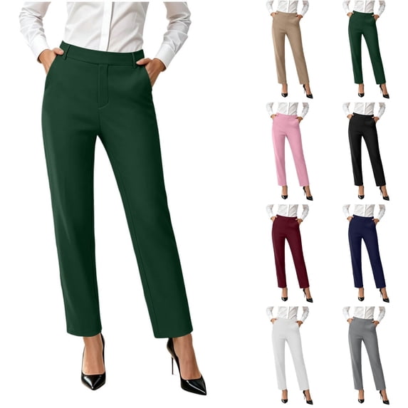 Ninixx Womens Straight Leg Business Casual Slacks Elastic Waist Dressy Trousers with Pockets Work Office Outfits for Daily Wear
