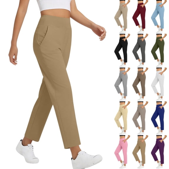 Ninixx Womens Stretch Ankle Pants High Waist Pull On Travel Trousers with Pockets Casual Slim Fit Athletic Lounge Wear S to XXL