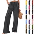 thumbnail image 1 of Ninixx Womens Summer Casual Pants Elastic Waist Solid Color Straight Leg Trousers with Pockets, 1 of 8