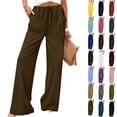 thumbnail image 1 of Ninixx Womens Summer Casual Pants Elastic Waist Solid Color Straight Leg Trousers with Pockets, 1 of 8
