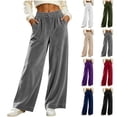 thumbnail image 1 of Ninixx Womens Velour Wide Leg Pants Elastic Waist Relaxed Lounge Trousers with Pockets and Button Front, 1 of 9