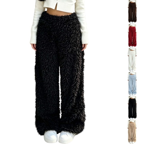 Ninixx Womens Wide Leg Pants Thick Fleece Lined Warm Winter Trousers with Elastic Waist Cozy Loungewear