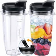 Ninja 24oz Replacement Plastic Tall Cups 2 Pack with Sip Seal Lids, Portable Blender Mugs for Auto IQ Blender