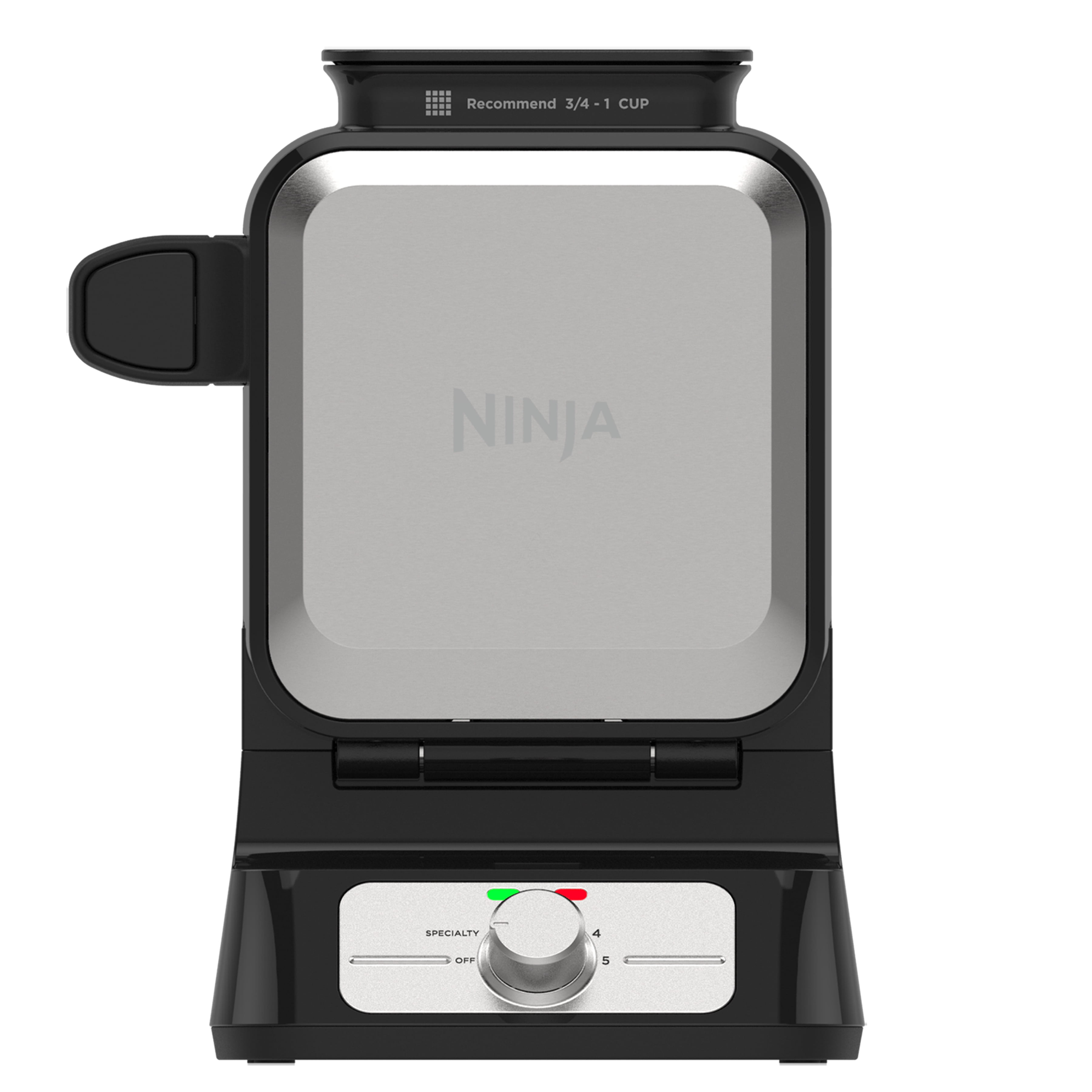 Black and Stainless Steel Belgian Waffle Maker with Non-Stick Plates