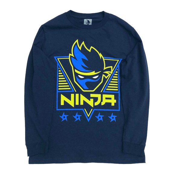 Ninja Boys Navy Blue Long Sleeve Video Game Tee Shirt Gamer T-Shirt Medium