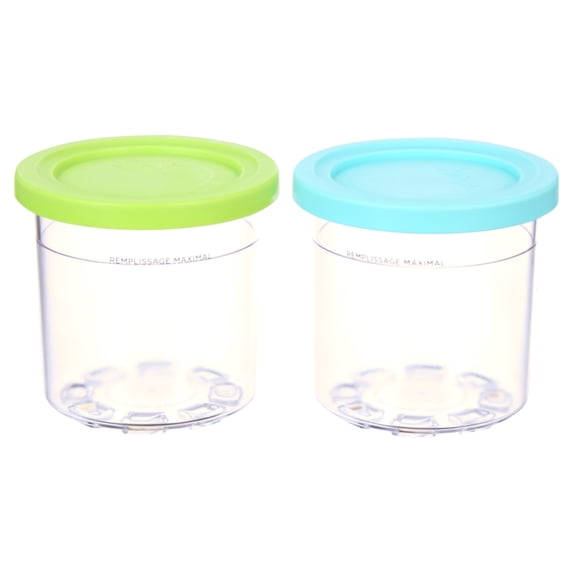 Ninja CREAMi Pints with Storage Lids, 2-Pack, 16 oz Each, for NC299 & NC300 Series Ice Cream Makers, Lime & Aqua Lids