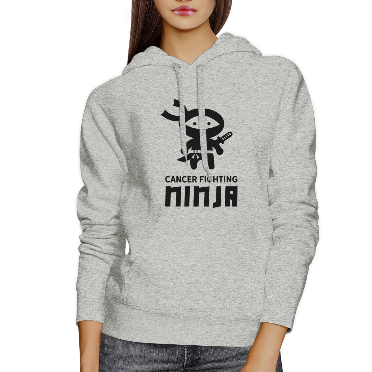 Ninja Cancer Fighting Grey Hoodie October Breast Cancer Awareness