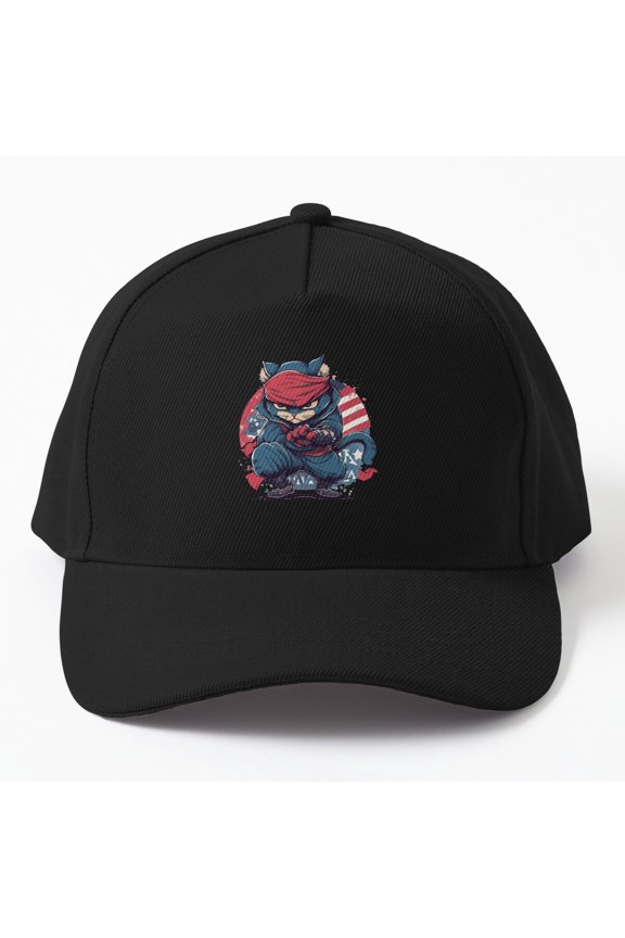 Ninja Cat Baseball Hat, Stealth Feline Character Graphic Design, Classic Everyday Cap