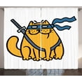 thumbnail image 1 of Ambesonne Ninja Cat Curtains 2 Panel Set, Hero Pet with Blindfold, 108" x 90", Marigold Slate Blue, 1 of 3