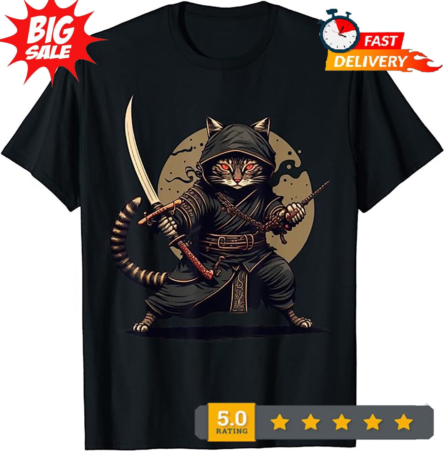 Ninja Cat Japanese Samurai Cat Cool Anime Kawaii Catzilla TShirt