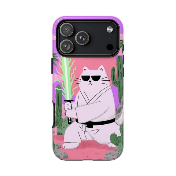Ninja Cat Neon Samurai Sword Cartoon Shell 17 16 15 14 13 12 11 Pro Max H01589