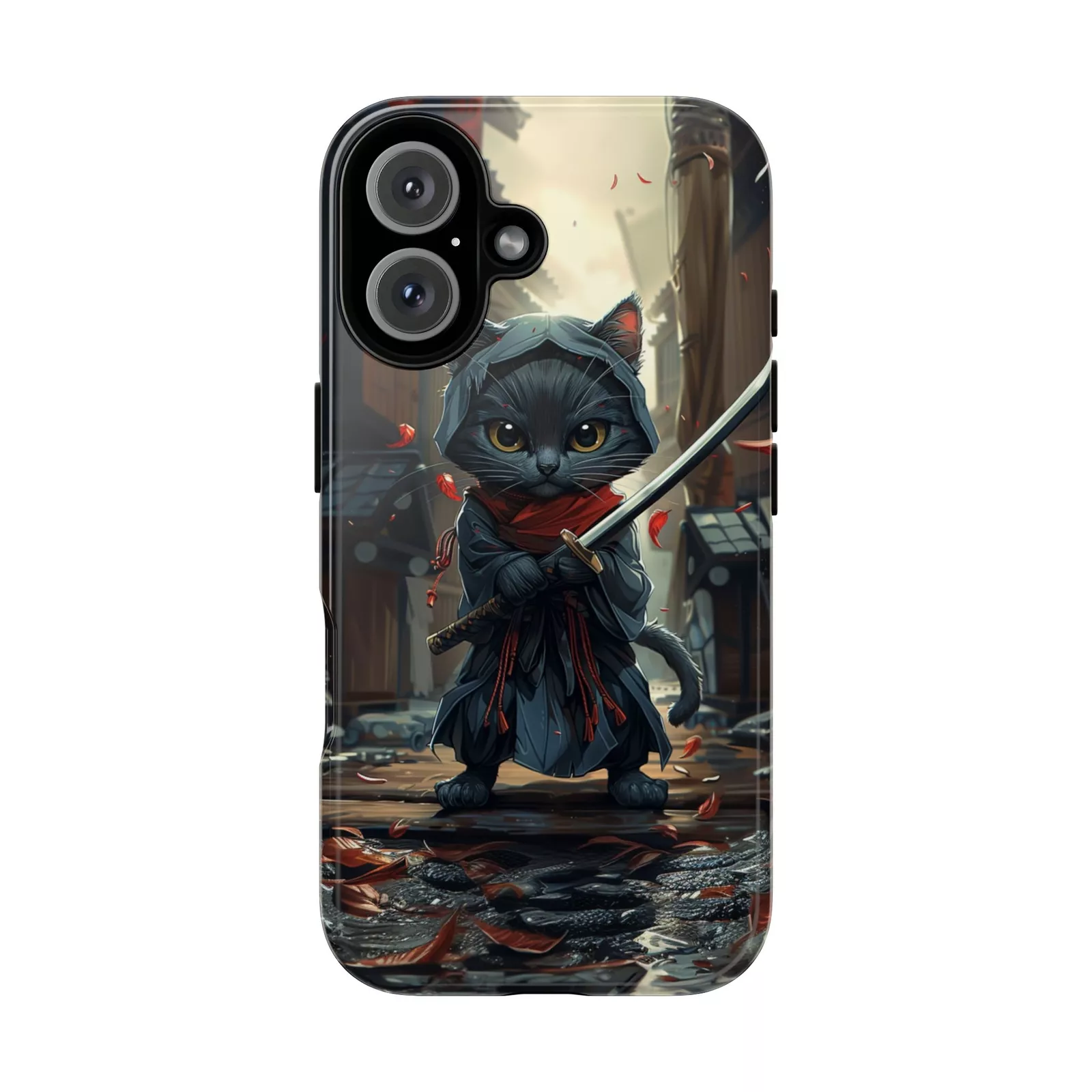 Ninja Cat Samurai Gray Anime Design Phone Case for iPhone 17 11 12 13 ...