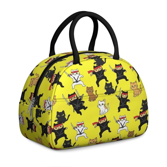 Ninja Cat Yellow Pattern Insulated Lunch Bag,Leakproof Large Capacity Lunch Box for Work,Picnic or Travel,11.4 X 6.7 X 8.3 Inches