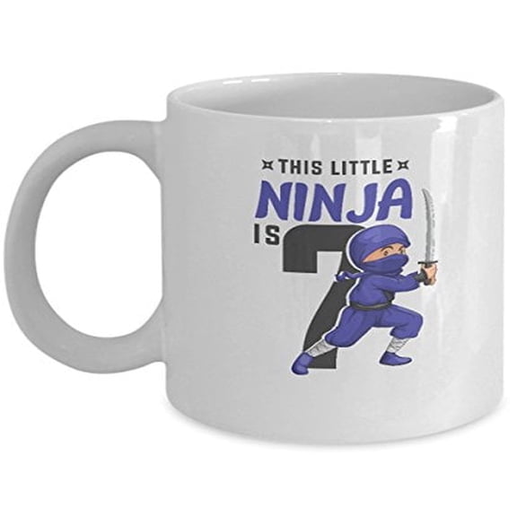 Ninja 11 oz Coffee Mug - This Little Is 7 Birthday Gift White Ceramic