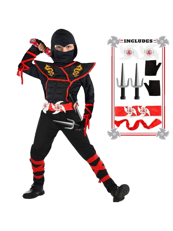 Ninja Costume Kids Ninja Muscle Costumes Boys Ninja Set Accessories Best Children Gift(kids-M-6/7T)