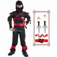 thumbnail image 1 of Ninja Costume Kids Ninja Muscle Costumes Boys Ninja Set Accessories Best Children Gift(kids-T), 1 of 7