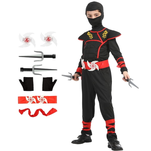 Ninja Costumes Boy Ninja Costume Set Kids Halloween Ninja Costumes Ninja Halloween Dressing up for Kids(Kids-L-8/9T)
