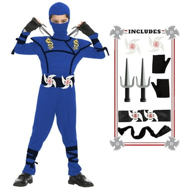 Ninja Costumes Halloween Ninja Costume for Kids Dragon Ninja Costumes Set Halloween Role Play Costume for Boys(Kids-XL-10/12T Blue)