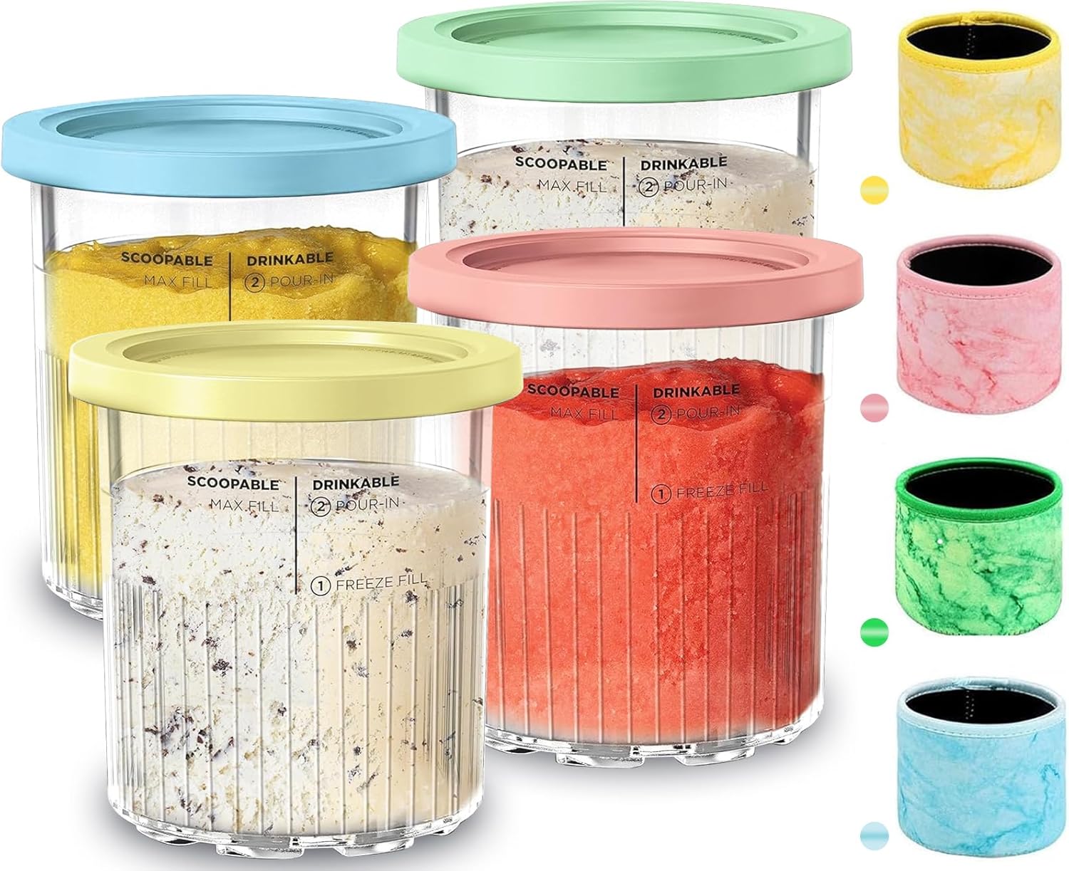 4 Containers for Ninja Creami Swirl NC700 NC701EU Series, 480ml Ice Cream Containers for Ninja Swirl Ice Cream Maker BPA-Free and Dishwasher