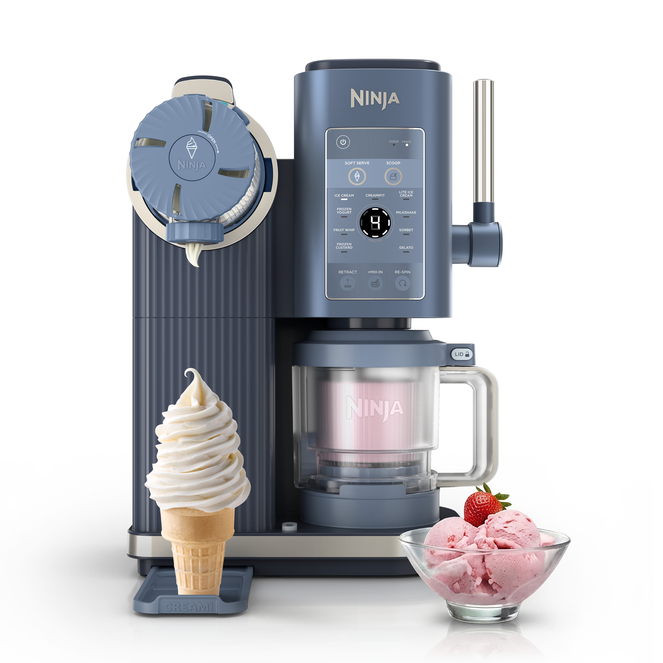 Ninja CREAMi Scoop & Swirl Máquina de Helados, Soft Serve, CreamiFIT, Gelato, Crema Helada Congelada, 13 Programas, (2) Envases de 16 Oz con Tapas, NC701BL Azul Marino