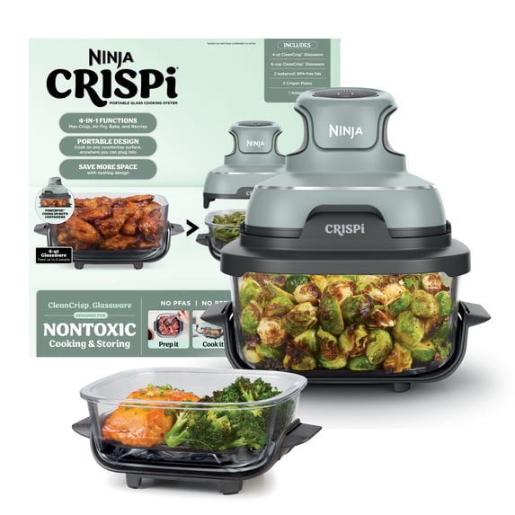 Ninja Crispi Glass Air Fryer 4-Qt, 4-in-1, Air Fry Bake Recrisp, Portable, Dishwasher Safe, FN101SG Sage