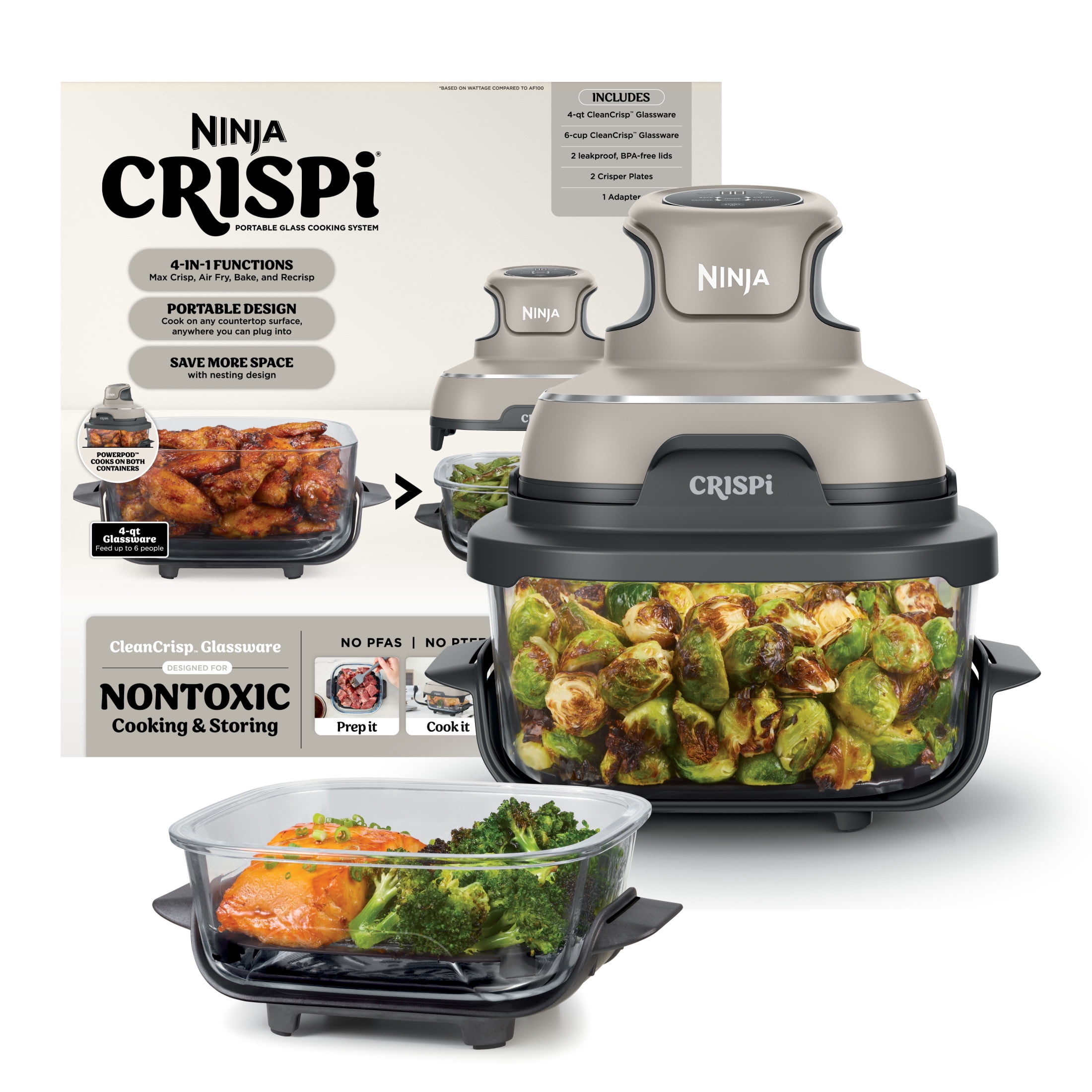 Ninja, Crispi 4-in-1 Glass Air Fryer, FN101ST, 4-Qt & 6-Cup