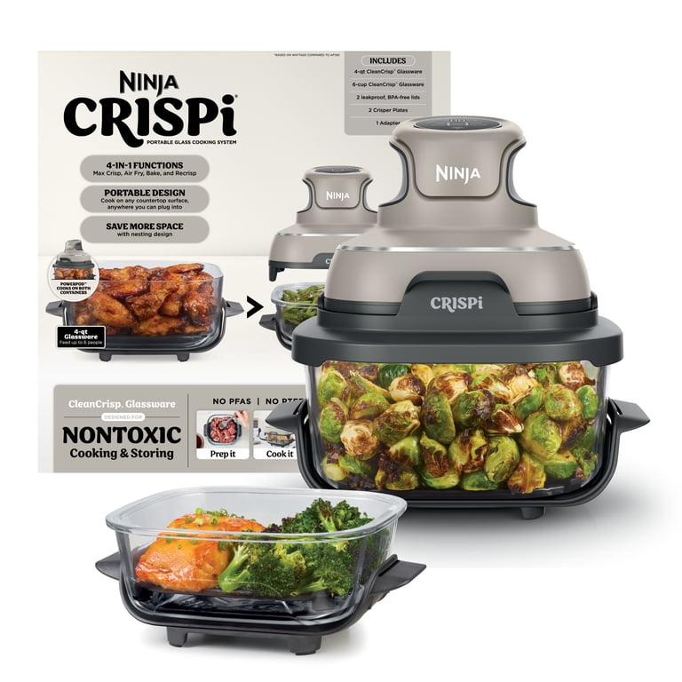 Ninja Crispi Glass Air Fryer 4-Qt, 4-in-1, Portable, Recrisp Bake