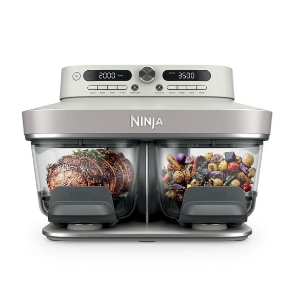 Ninja Crispi DualZone 8-Qt Air Fryer, Glass Container with Lid, Portable, Dishwasher Safe, DD101IV2 Ivory