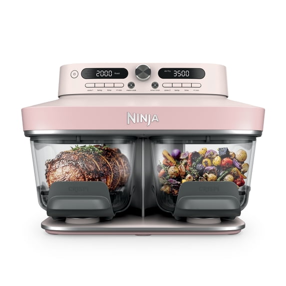 Ninja Crispi DualZone 8-Qt Air Fryer, Glass Container with Lid, Portable, Dishwasher Safe, DD101PK1 Pink