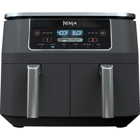 Restored Ninja 8 qt 2-Basket Air Fryer, Black - DualZone Technology, Smart Finish (Refurbished)