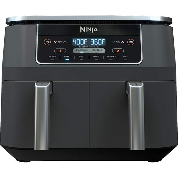 Restored Ninja 8 qt 2-Basket Air Fryer, Black - DualZone Technology, Smart Finish (Refurbished)