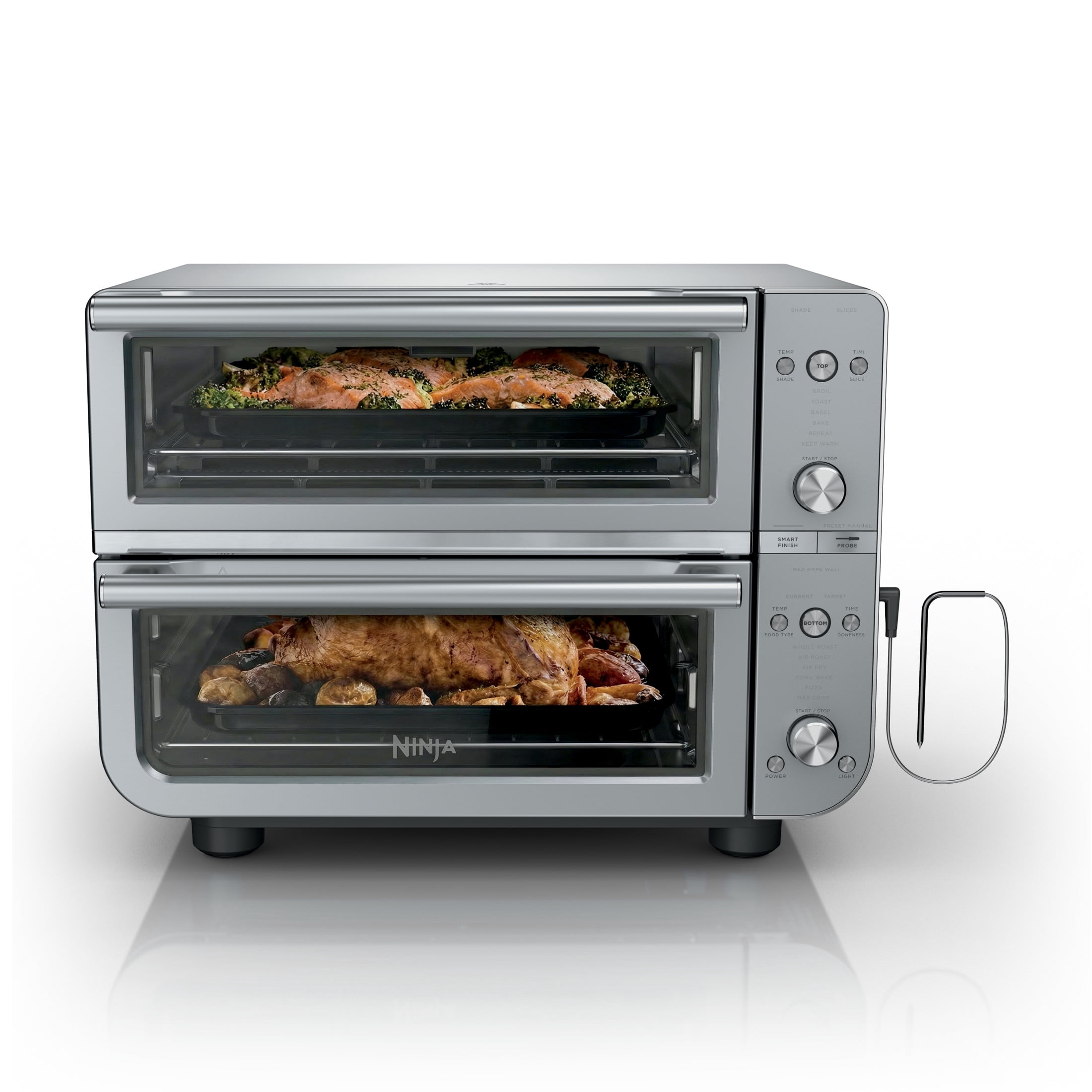 Ninja 12-in-1 Pro Smart XL Double Toaster Oven, with Smart Finish and DualZone Technology, Air Fry, Bake, Air Roast, Toast, Pizza and More, DCT871 Stainless Steel
