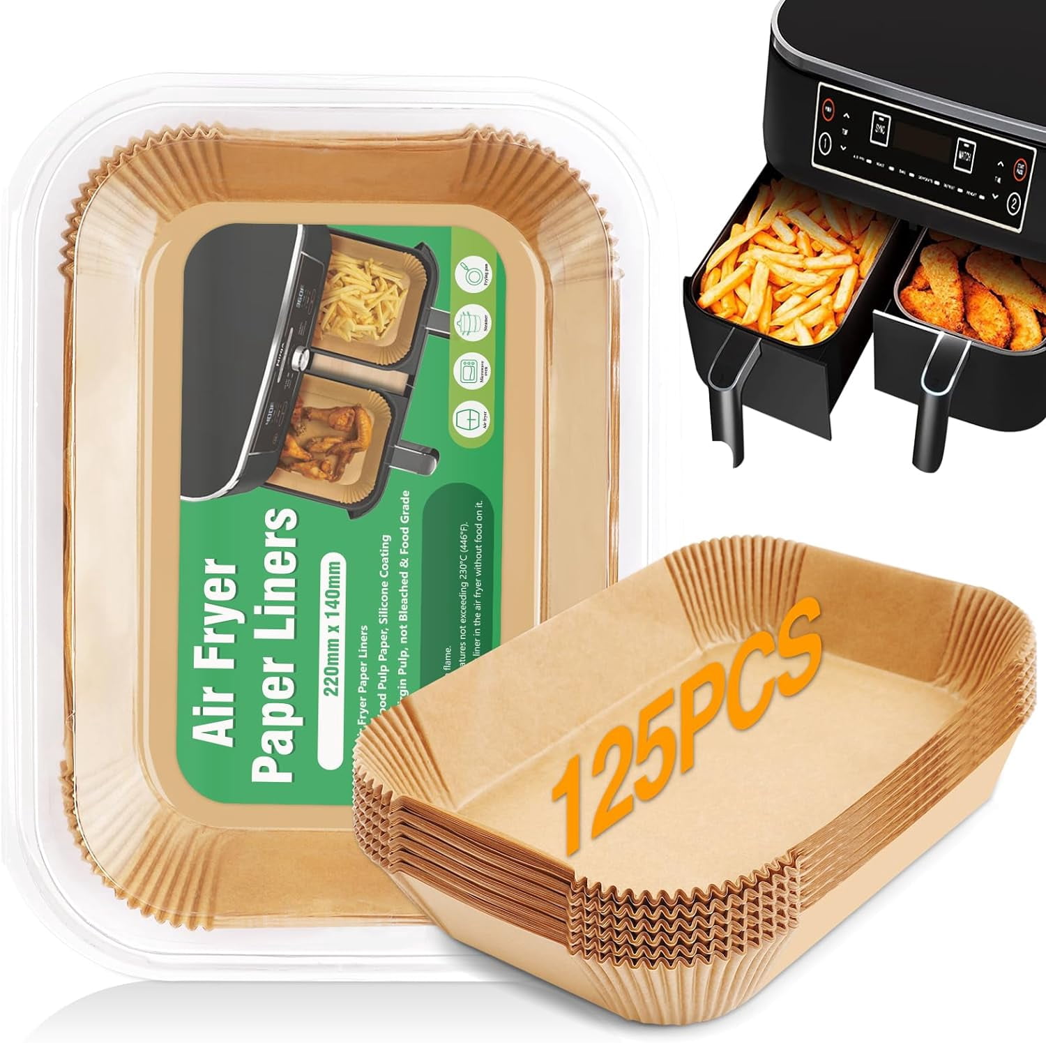 Ninja Dual Air Fryer Liners - 125 Non-Stick Parchment Liner Sheets, 8 ...