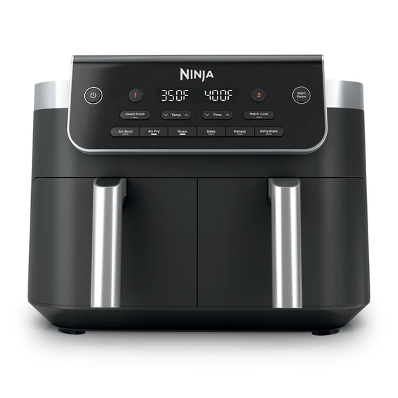 Representative product-family photo: Ninja DualZone Air Fryer 8-Qt, 6-in-1, 2 Baskets, Smart Finish & Match Cook, Air Fry Roast Bake, DZ801 Gray, Price. Pictured option and availability are unverified.