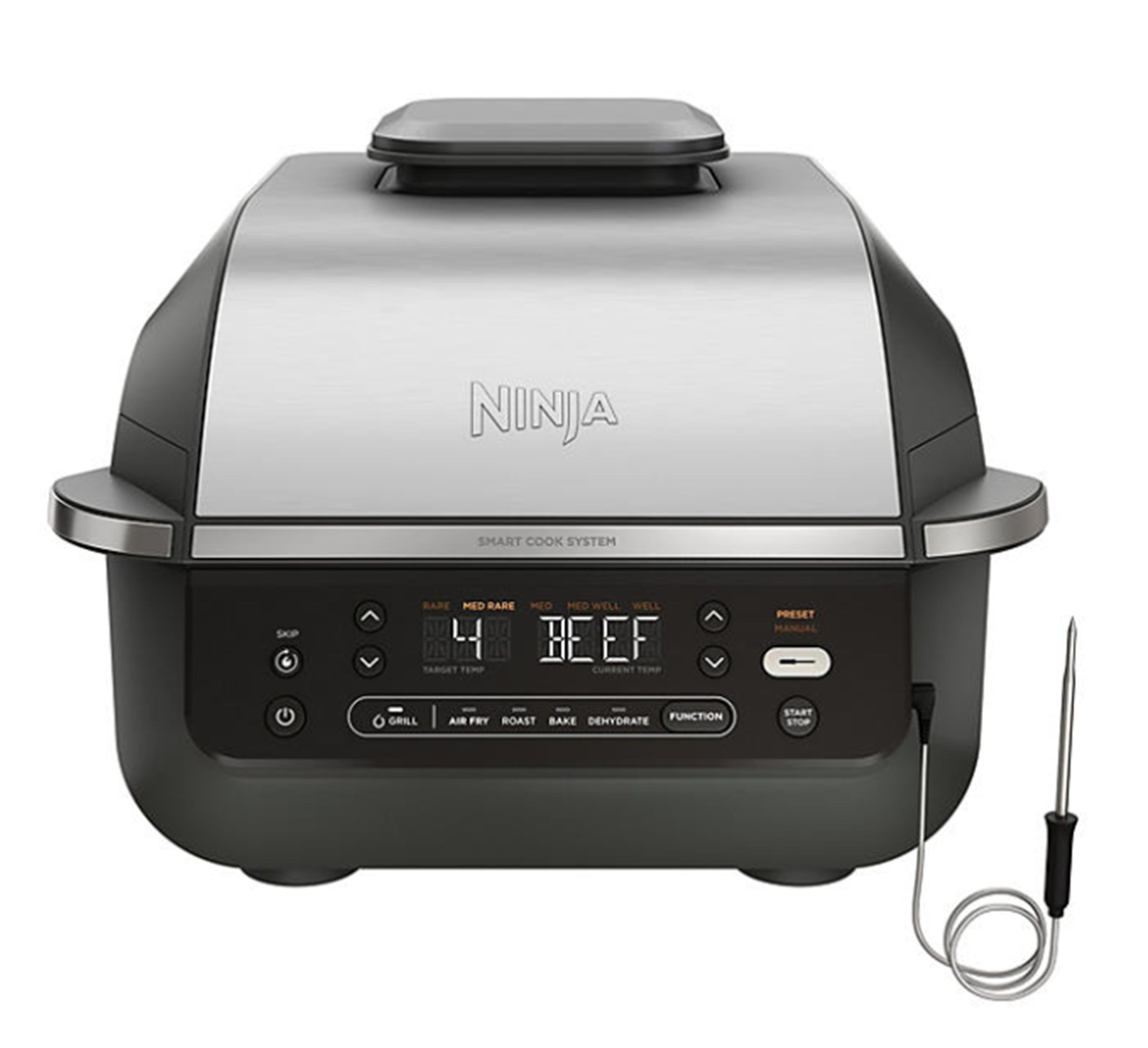Ninja EG351A Foodi Smart Digital 5-in-1 Indoor Grill & Air Fryer with Built  in Thermometer(Silver)