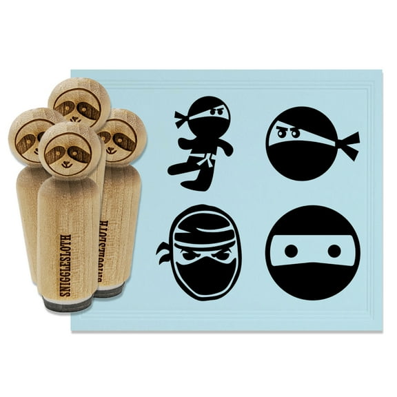 Ninja Face Funny Fighting Masked Emoticon Rubber Stamp Set for Scrapbooking Crafting Stamping - Medium 1 Inch