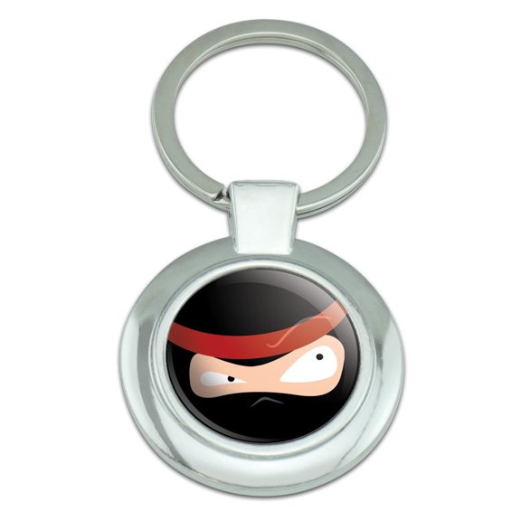 Ninja Face Head Classy Round Chrome Plated Metal Keychain