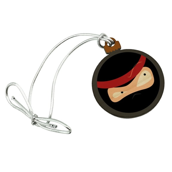 Ninja Face Head Funny Mini Small Tiny Wood Christmas Tree Holiday Ornament
