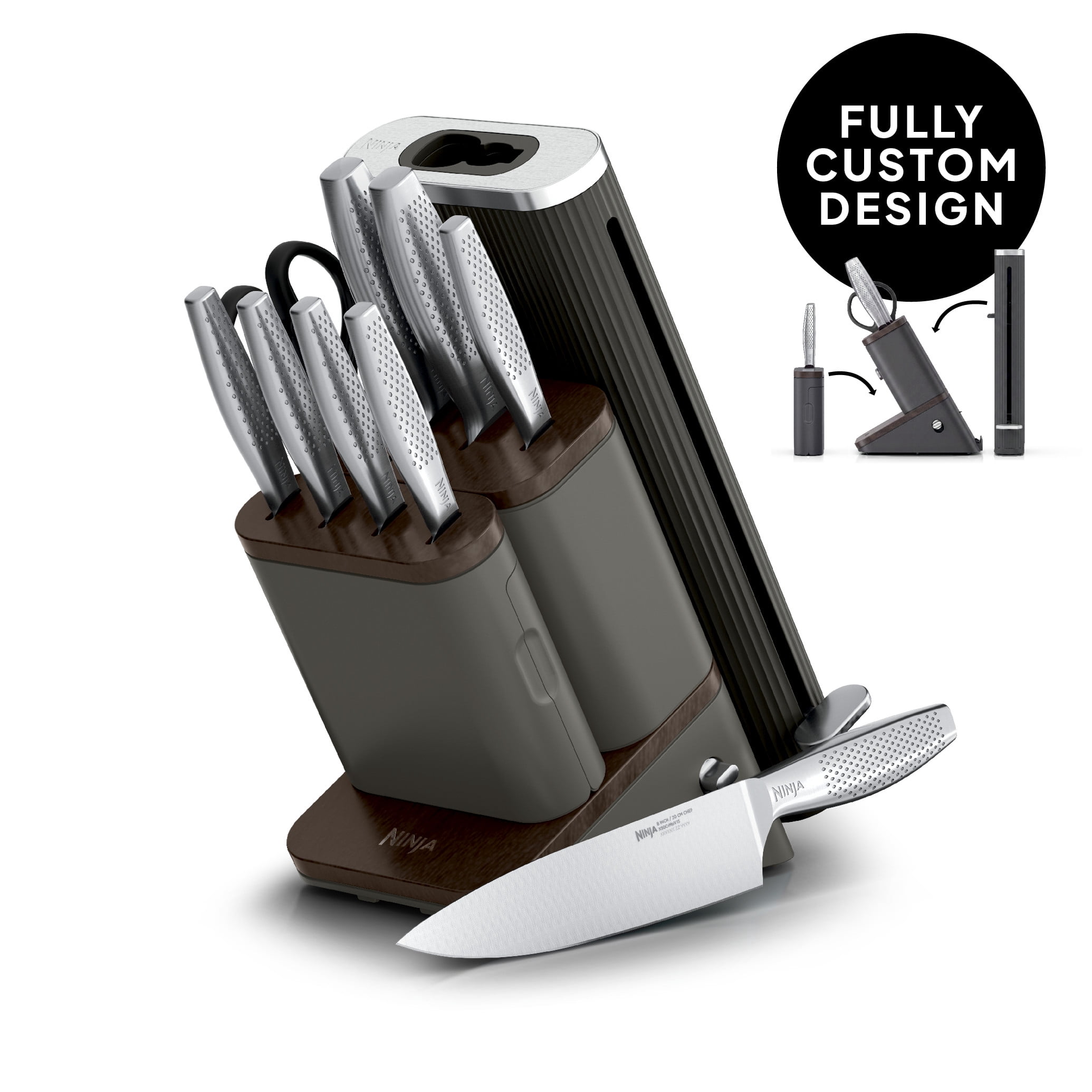 Ninja NeverDull Pro 11-Piece Knife System with Removable Sharpener, Laser-Cut Blades, WK62011BK3, Slate