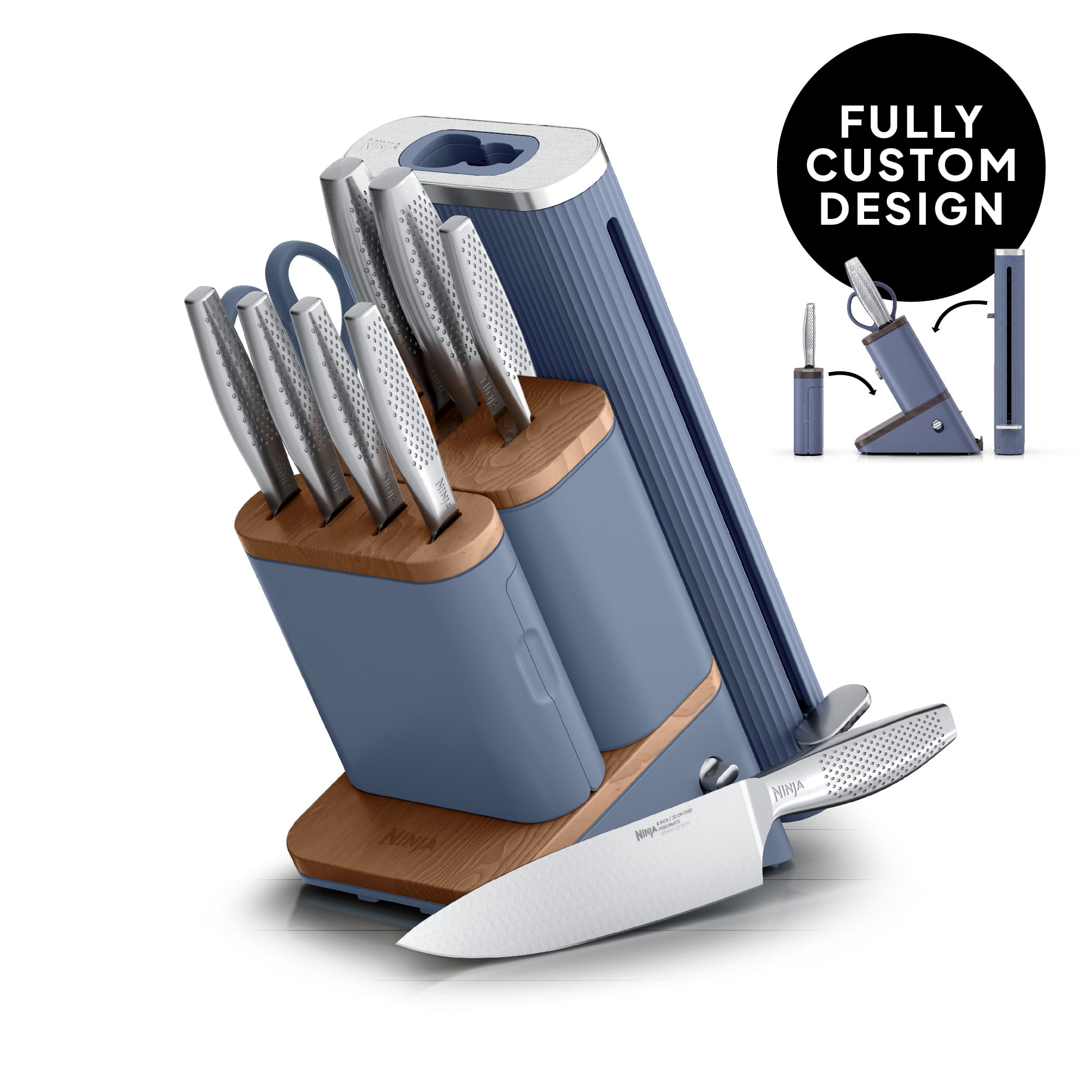 Ninja NeverDull Pro 11-Piece Knife System with Removable Sharpener, Laser-Cut Blades, WK62011PU1, Nautic Maple