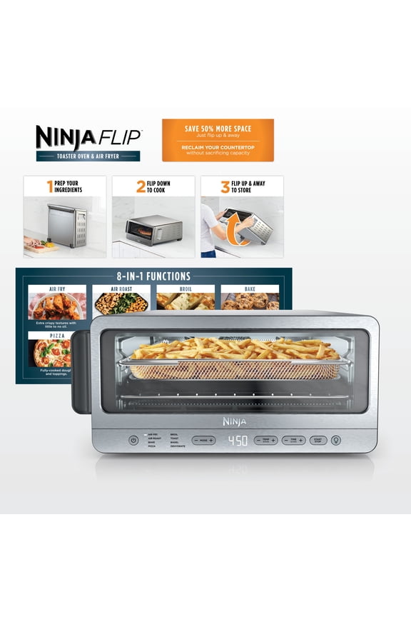 Flip Toaster Oven & Air Fryer, 8-in-1 Functionality, Storage Space, Air Fry Basket, Sheet Pan, Wire Rack & Removable Crumb Tray, SP151 Stainless