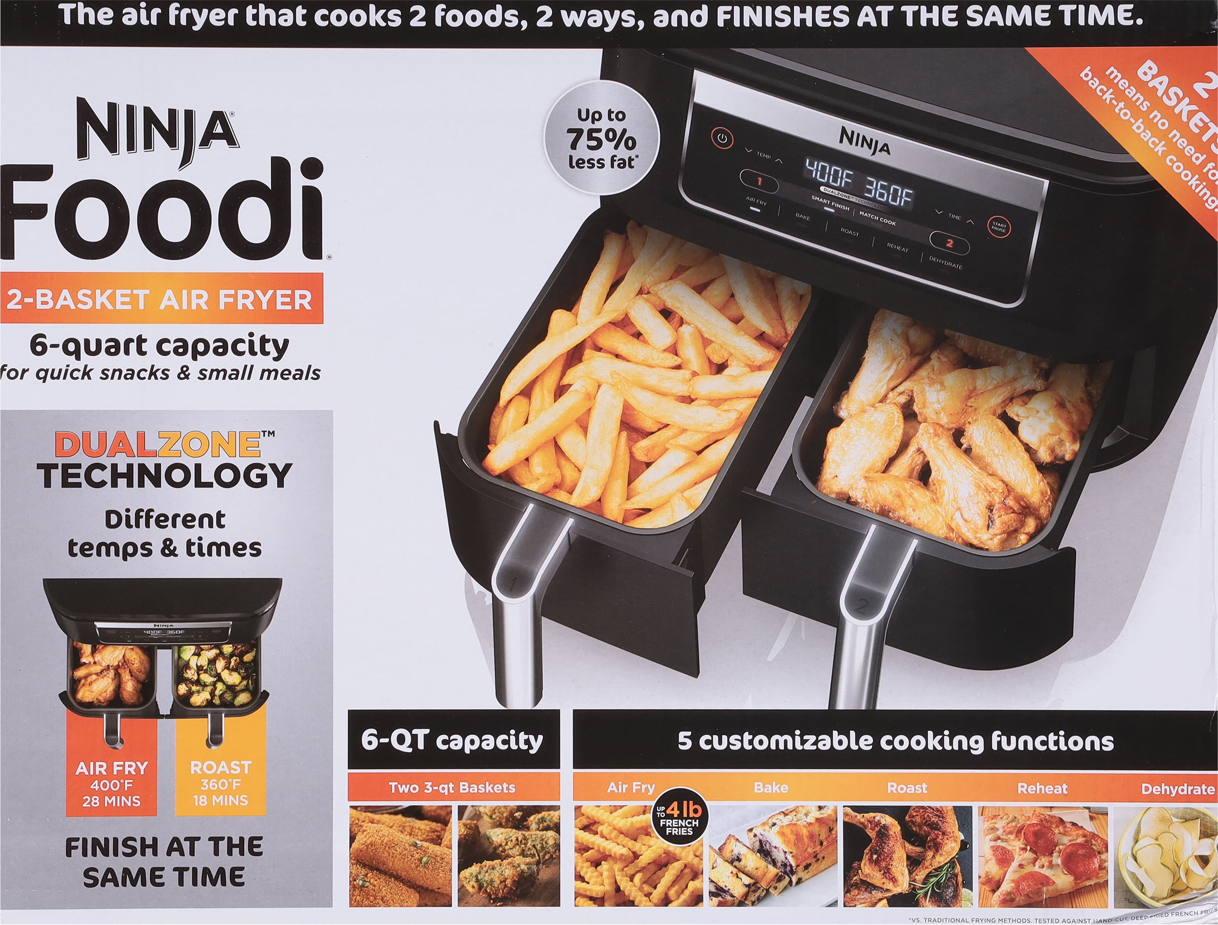 deal - Ninja Foodi MAX Dual Zone Air Fryer, 2 Tiroirs, 9,5L, 6-en-1, Sans  Huile, Air Fry, Max Crisp, Rôtir, Cuire,189,99€ au lieu de 279,99€ sur