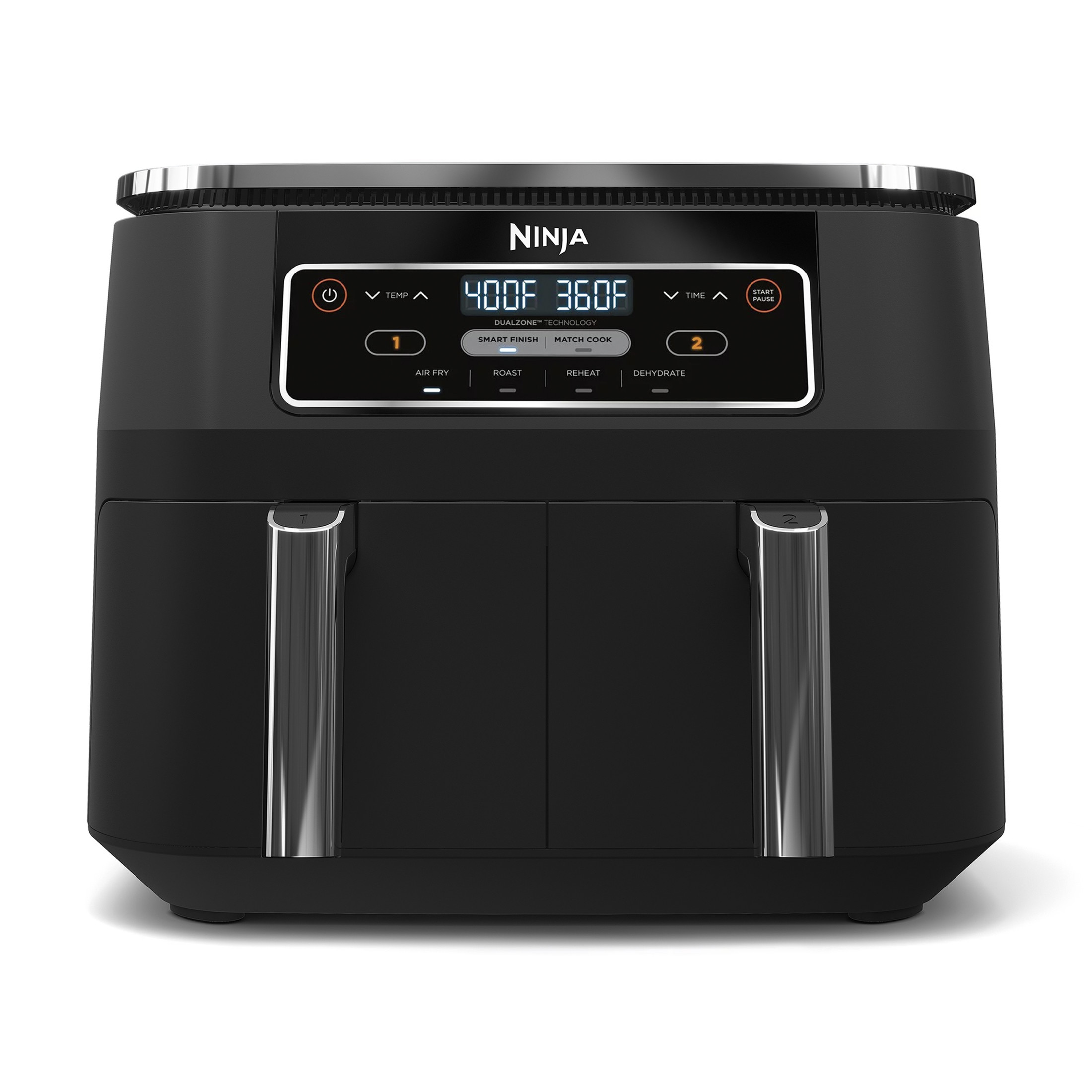 Ninja Foodi 4-in-1 Air Fryer, 8-Qt 2-Basket DualZone FlexBasket, DualZone Technology, 4 Functions, Smart Finish Cook 2 Foods 2 Ways, DZ100 Black