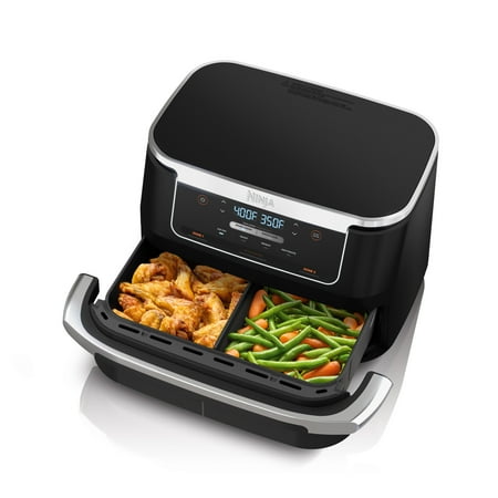 Ninja Foodi 4-in-1 Air Fryer, 7-Qt MegaZone FlexBasket, 4 Functions, Smart Finish Cook 2 Foods 2 Ways, Air Fry, Roast, DZ070 Black
